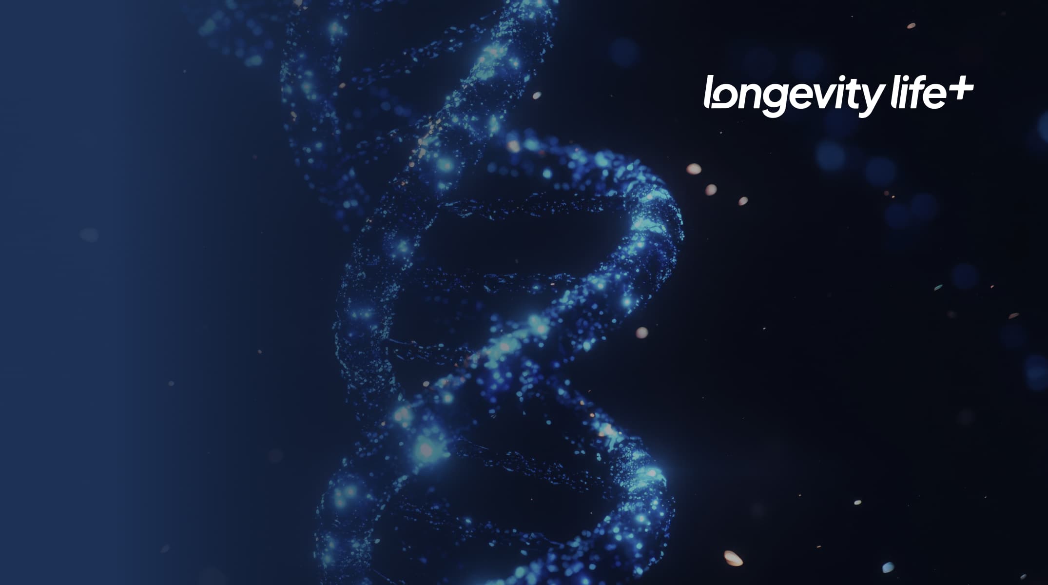 Longevity Life+ logo over a dark background with an illustrated DNA strand